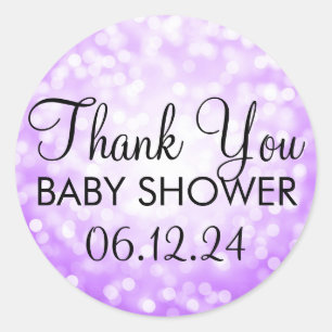Thank You Baby Shower Purple Glitter Lights Classic Round Sticker