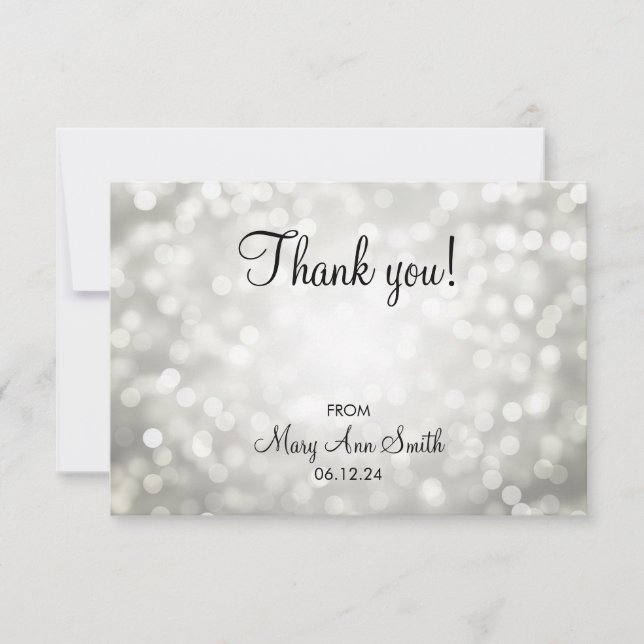 Thank You Baby Shower Silver Glitter Lights Card (Front)