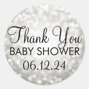 Thank You Baby Shower Silver Glitter Lights Classic Round Sticker