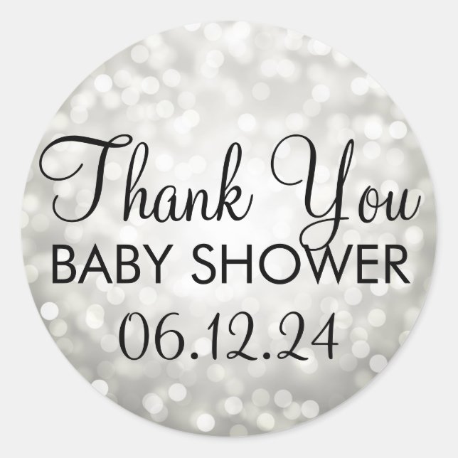 Thank You Baby Shower Silver Glitter Lights Classic Round Sticker (Front)