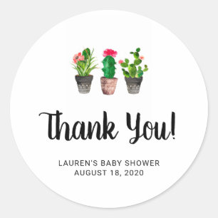 Thank You Baby Shower Stickers, Succulent, Cactus Classic Round Sticker