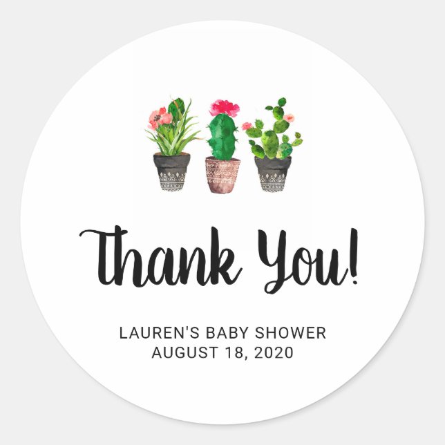 Thank You Baby Shower Stickers, Succulent, Cactus Classic Round Sticker (Front)