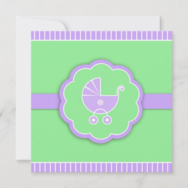 Thank You Baby Shower Stroller Green Flat Card (Front)