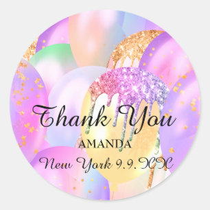 Thank You Baby Shower Sweet16th Balloon Pink  Classic Round Sticker
