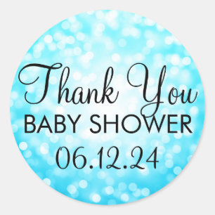 Thank You Baby Shower Turquoise Glitter Lights Classic Round Sticker