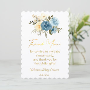 thank you,baby shower watercolor blue floral gold card
