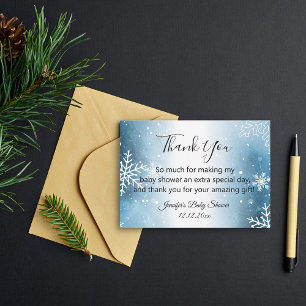 thank you baby shower watercolor blue snowflakes card