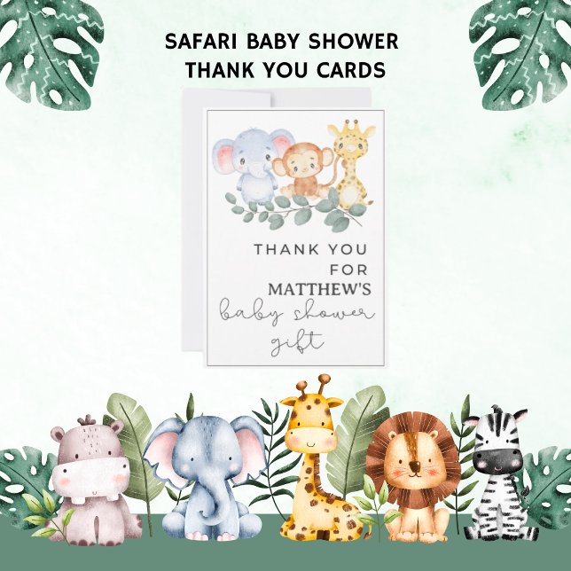 Thank You Baby's Name Animal Safari baby shower Card (Creator Uploaded)