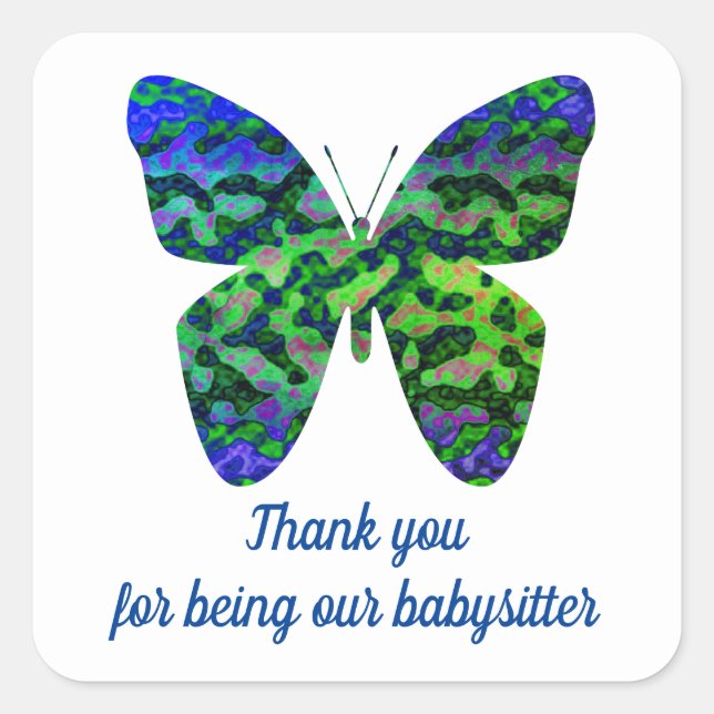Thank You Babysitter Green Butterfly Appreciation Square Sticker (Front)