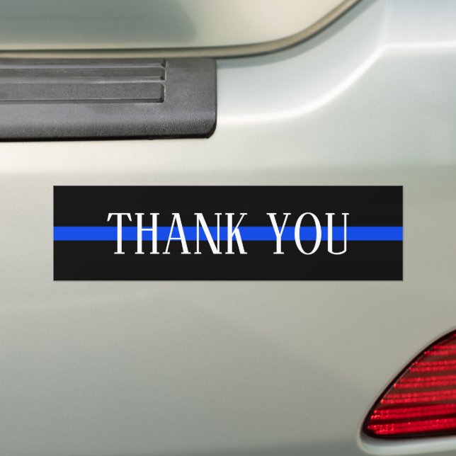 THANK YOU BACK THE BLUE BUMPER STICKER (On Car)