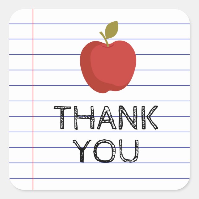Thank You Back to School Teacher Apple Square Sticker (Front)