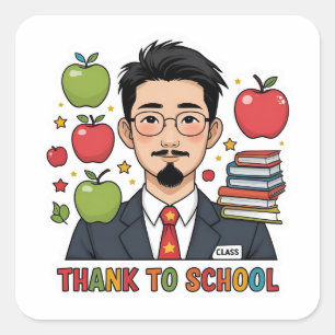 Thank You Back to School Teacher Apple  Square Sticker