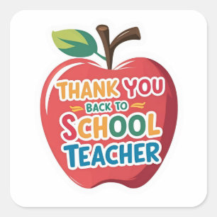 Thank You Back to School Teacher Apple Square Sticker