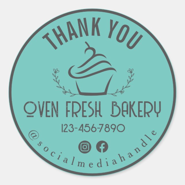 Thank You Bakery Cupcake Mint Green Classic Round Sticker (Front)