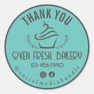Thank You Bakery Cupcake Mint Green Classic Round Sticker