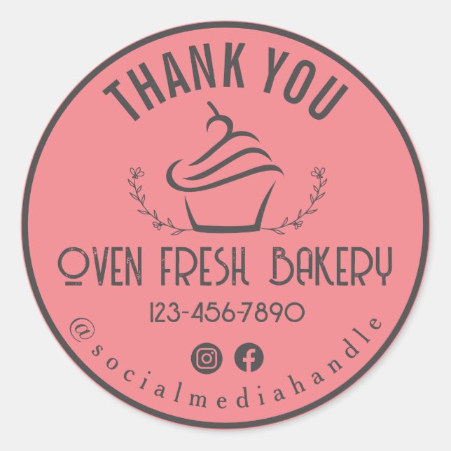 Thank You Bakery Cupcake Pink Classic Round Sticker (Front)