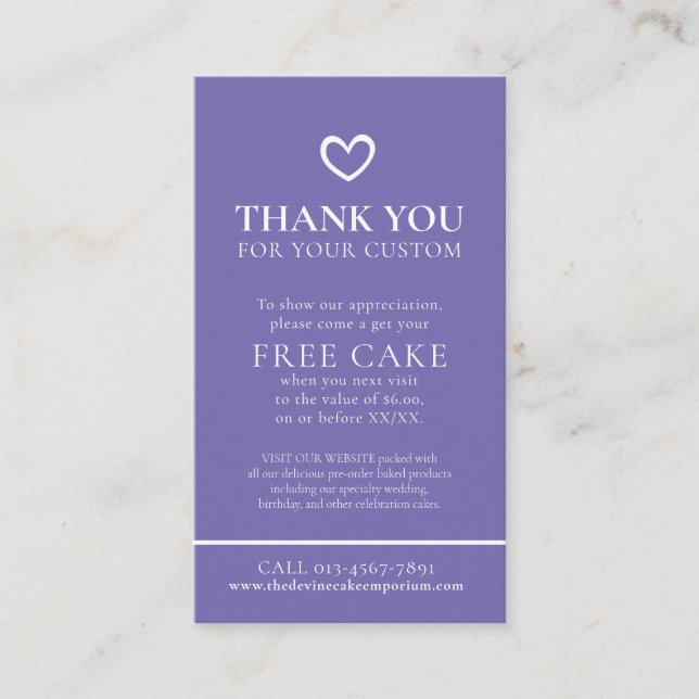 Thank you baking business photo free cake promo business card (Front)