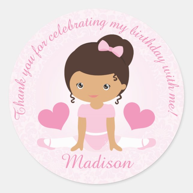 Thank You Ballerina Birthday Party Party Custom Classic Round Sticker (Front)