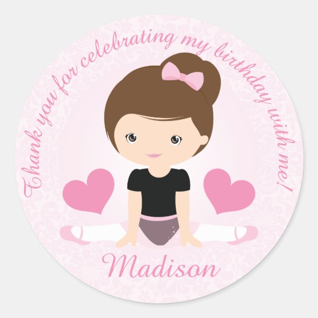 Thank You Ballerina Birthday Party Party Custom Classic Round Sticker (Front)