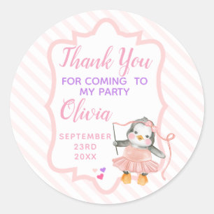 Thank You Ballerina Penguin Pink Birthday Classic Round Sticker