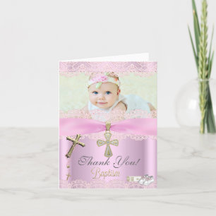 Thank You Baptism Pink Cross Girl Lace