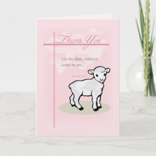 Thank you, Baptism, Pink, Girl, Lamb You Card