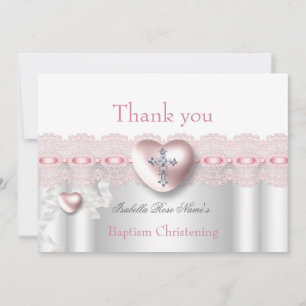 Thank you Baptism Pink Silver Photo Heart Cross