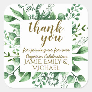 Thank You BAPTISM Stickers , Botanical Leaves BIG