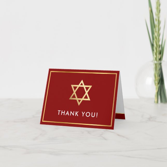 THANK YOU bar mitzvah gold star burgundy dark red Card (Front)