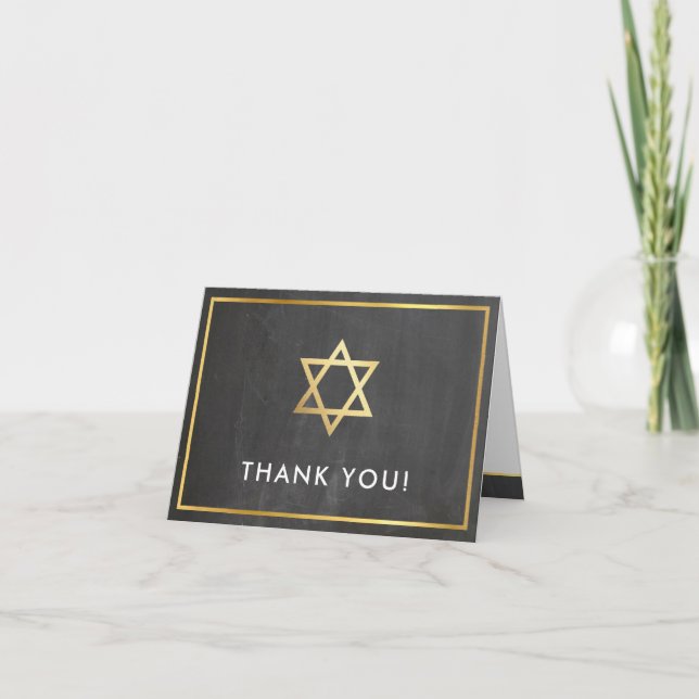 THANK YOU bar mitzvah gold star grey chalkboard (Front)