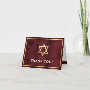 THANK YOU bar mitzvah gold star maroon dark red Card