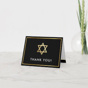 THANK YOU bar mitzvah gold star of david black Card