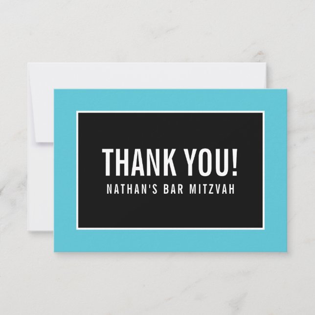 THANK YOU BAR MITZVAH minimalist black turquoise (Front)