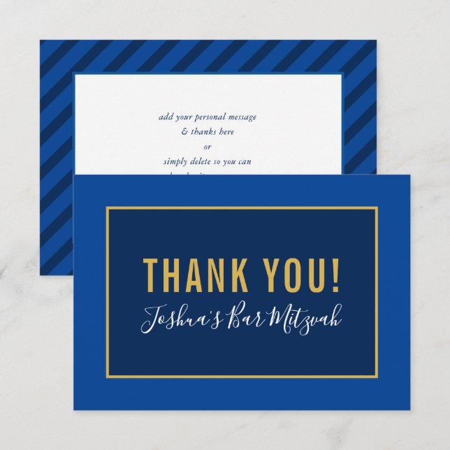 THANK YOU BAR MITZVAH minimalist gold navy blue (Front/Back)