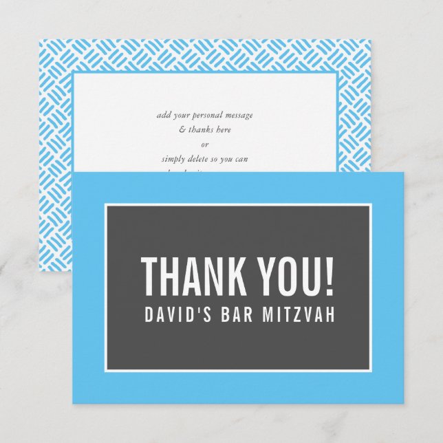 THANK YOU BAR MITZVAH minimalist grid blue grey (Front/Back)
