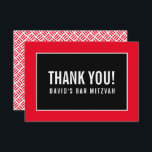 THANK YOU BAR MITZVAH minimalist grid red black<br><div class="desc">by kat massard >>> https://linktr.ee/simplysweetpaperie <<< A simple, stylish way to say thank you to your guest's for attending your event. Setup as a template it is simple for you to add your own details, or hit the customise button and you can add or change text, fonts, sizes etc TIP...</div>