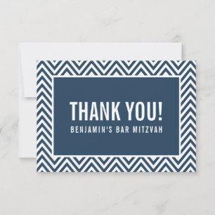 THANK YOU BAR MITZVAH modern chevron navy blue Card