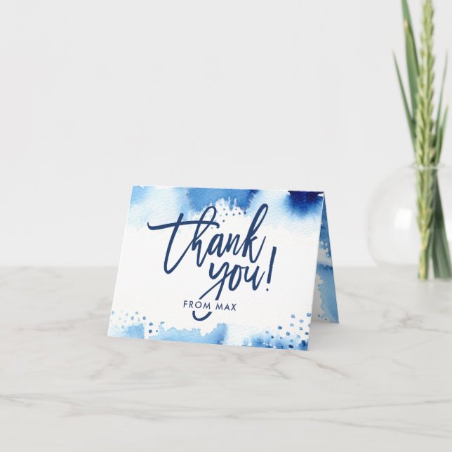 THANK YOU bar mitzvah modern dark blue painted Card (Front)