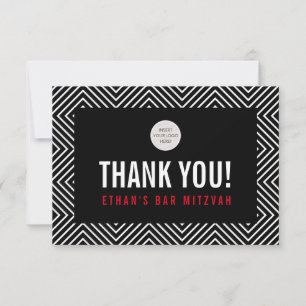 THANK YOU BAR MITZVAH modern geometric black red Card