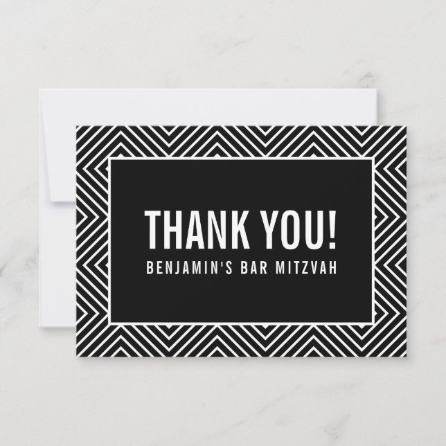 THANK YOU BAR MITZVAH modern geometric black white (Front)