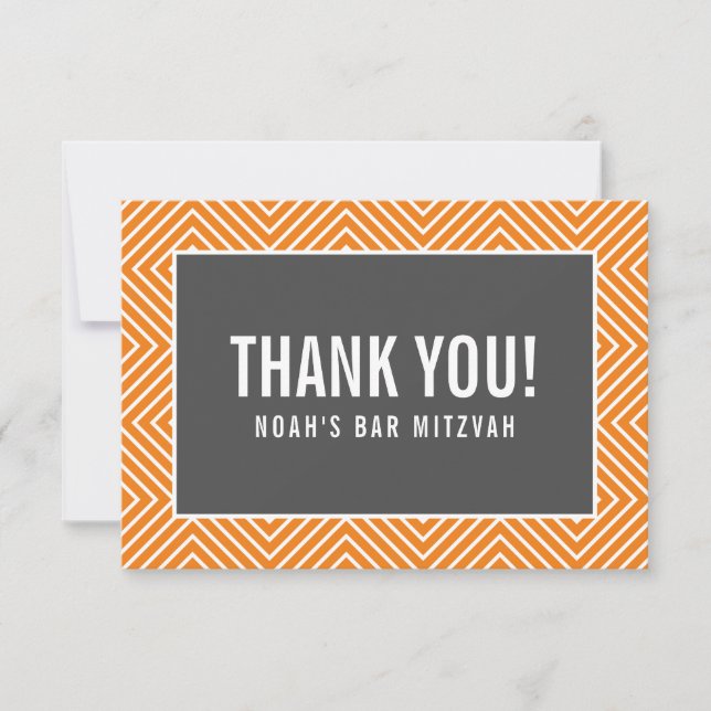 THANK YOU BAR MITZVAH modern geometric grey orange (Front)
