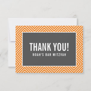 THANK YOU BAR MITZVAH modern geometric grey orange Card