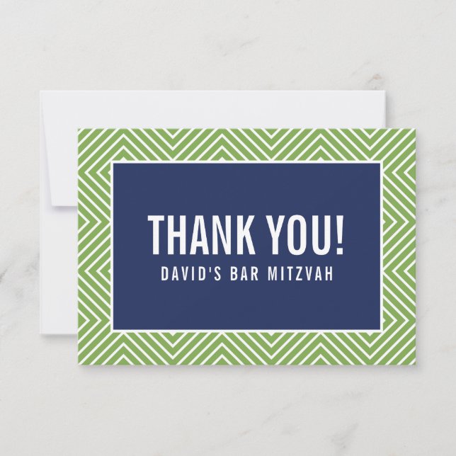 THANK YOU BAR MITZVAH modern geometric navy green (Front)