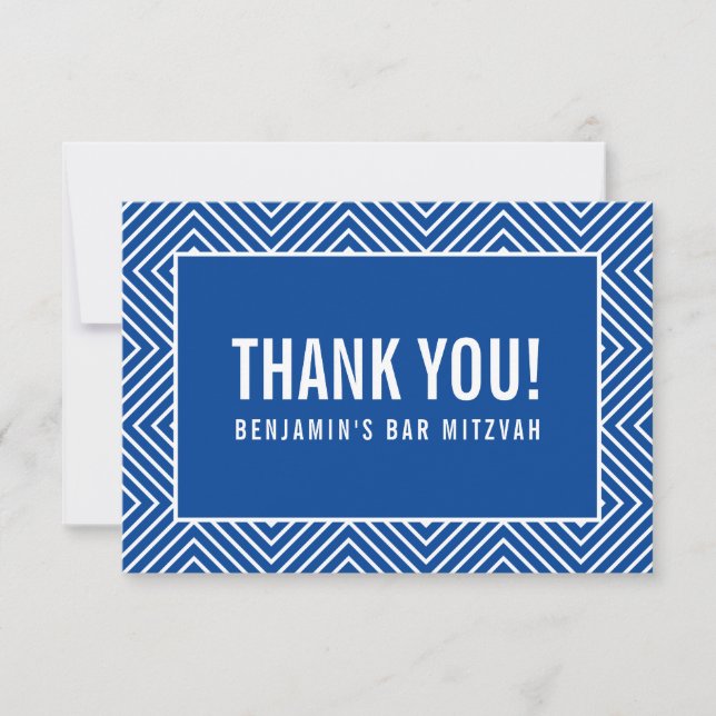 THANK YOU BAR MITZVAH modern geometric royal blue Card (Front)