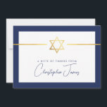 THANK YOU bar mitzvah modern gold jewish star navy Card<br><div class="desc">[ NOTE - THE GOLD EFFECT IS A PRINTED PICTURE ] A modern, simple design for THANK YOU CARD Setup as a template it is simple for you to add your own details, or hit the ize button and you can add or change text, fonts, customsizes, etc TIP: 1. To...</div>