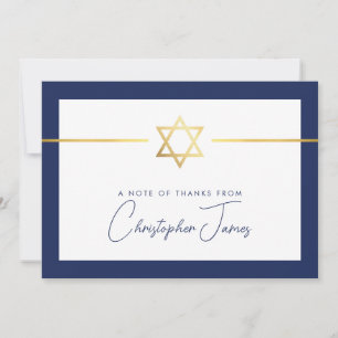 THANK YOU bar mitzvah modern gold jewish star navy Card