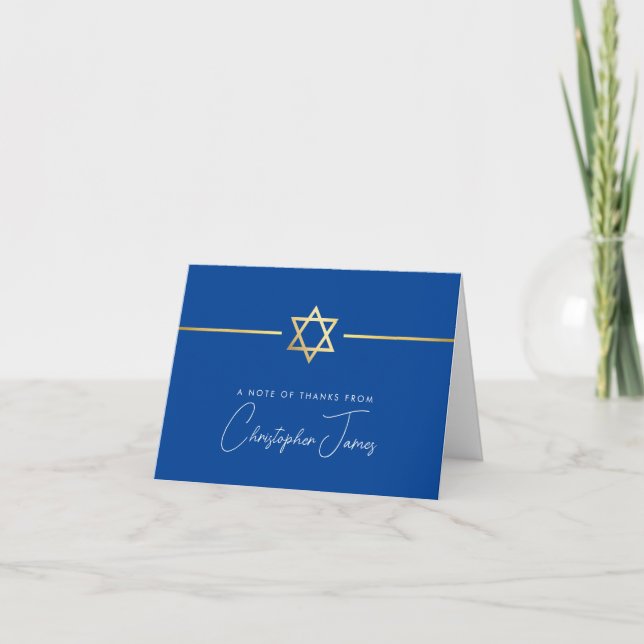 THANK YOU bar mitzvah modern gold star royal blue (Front)