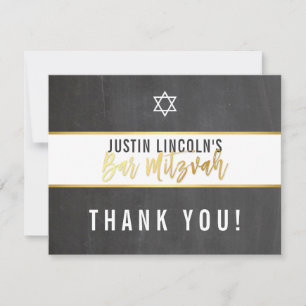THANK YOU BAR MITZVAH modern grey chalkboard gold Card