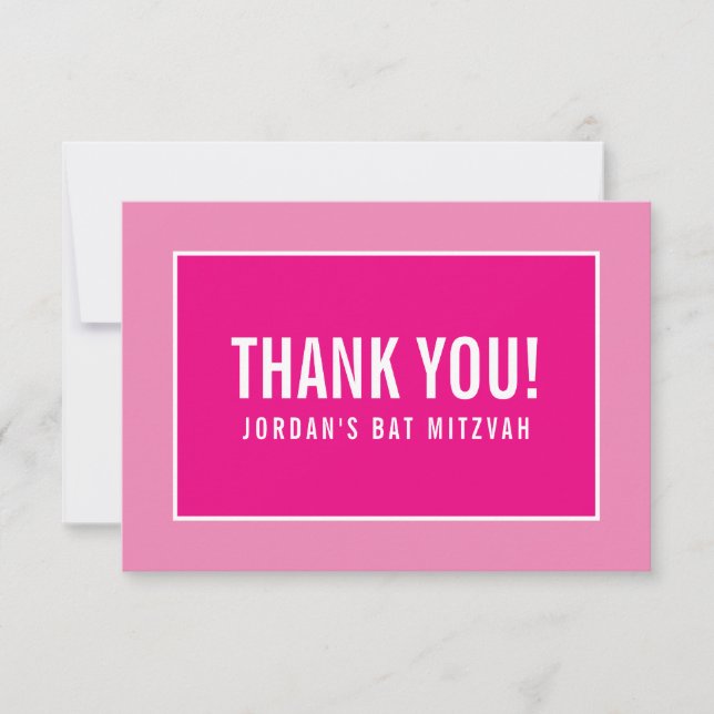 THANK YOU BAR MITZVAH modern minimalist girly pink Card (Front)