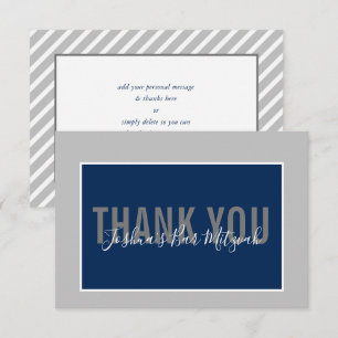 THANK YOU BAR MITZVAH modern minimalist grey navy Card